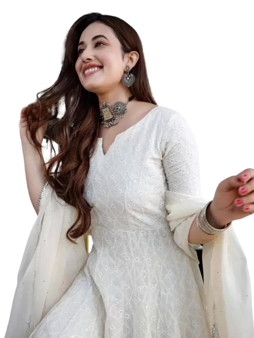 

13-Star Halter Neck Flared Sleeve Fit & Flare Dress, White