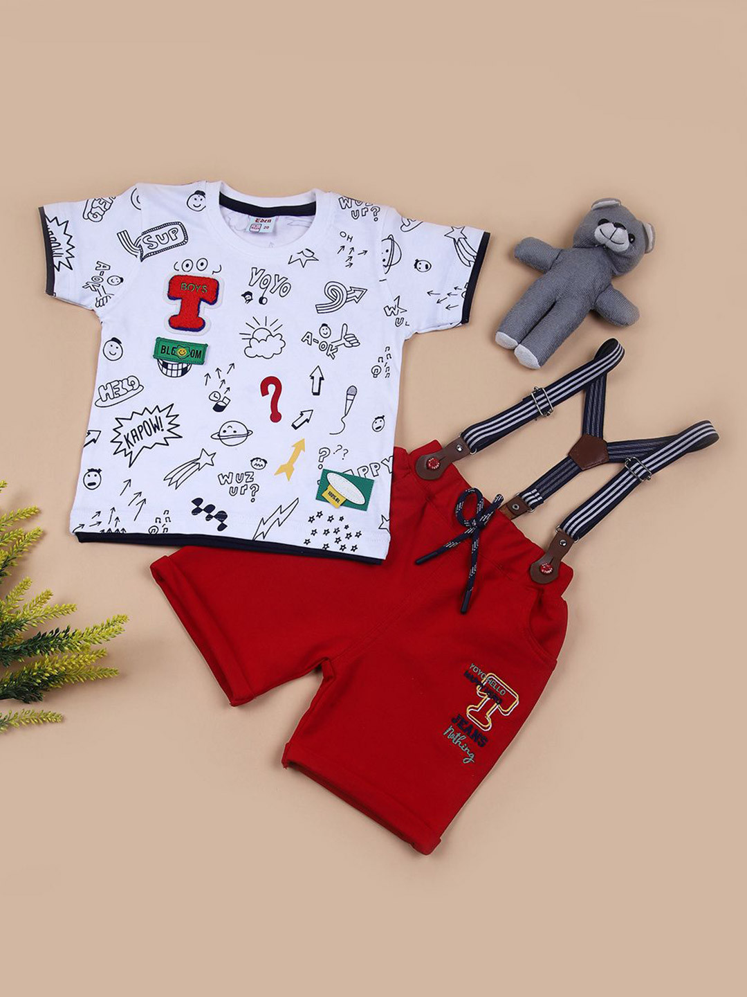 

V-Mart Boys Printed T-shirt with Shorts, White