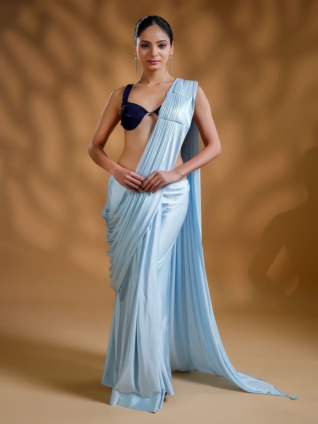 

HANDME Premium Designer Blue Ready-to-Wear Saree with Unique Drape in Luxe Fabric