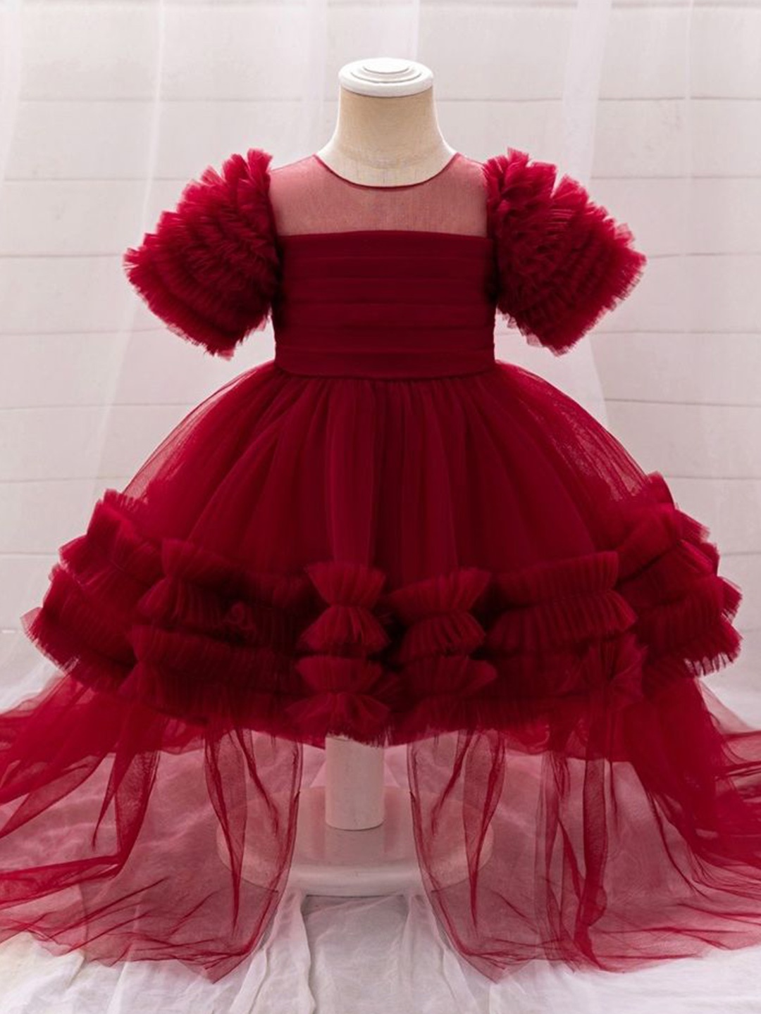 

LULU & SKY Girls Frill Detail Tulle Dress, Maroon