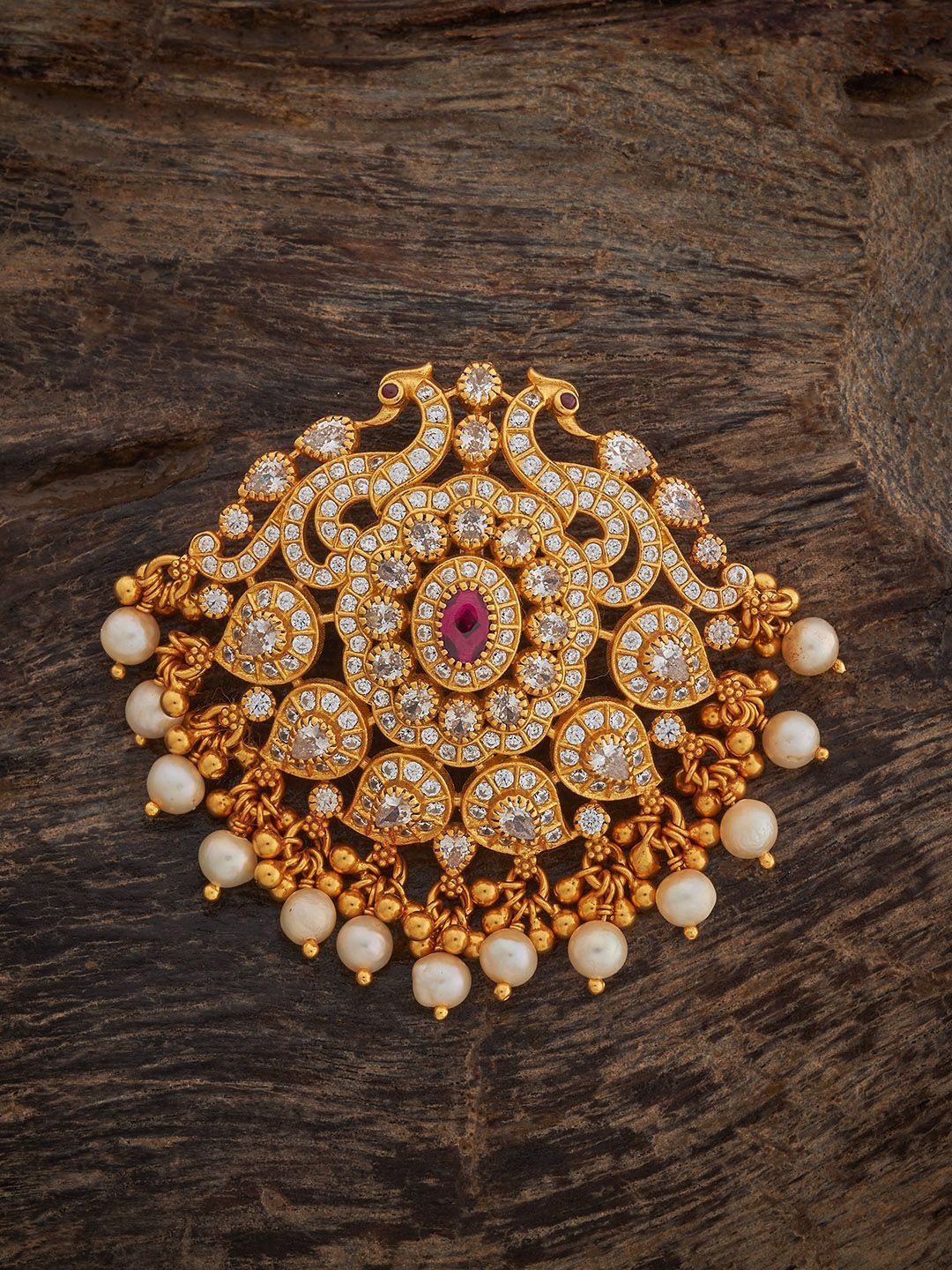 

Kushal's Fashion Jewellery 92.5 Pure Silver Gold-Plated CZ-Stone Studded & Beaded Pendant