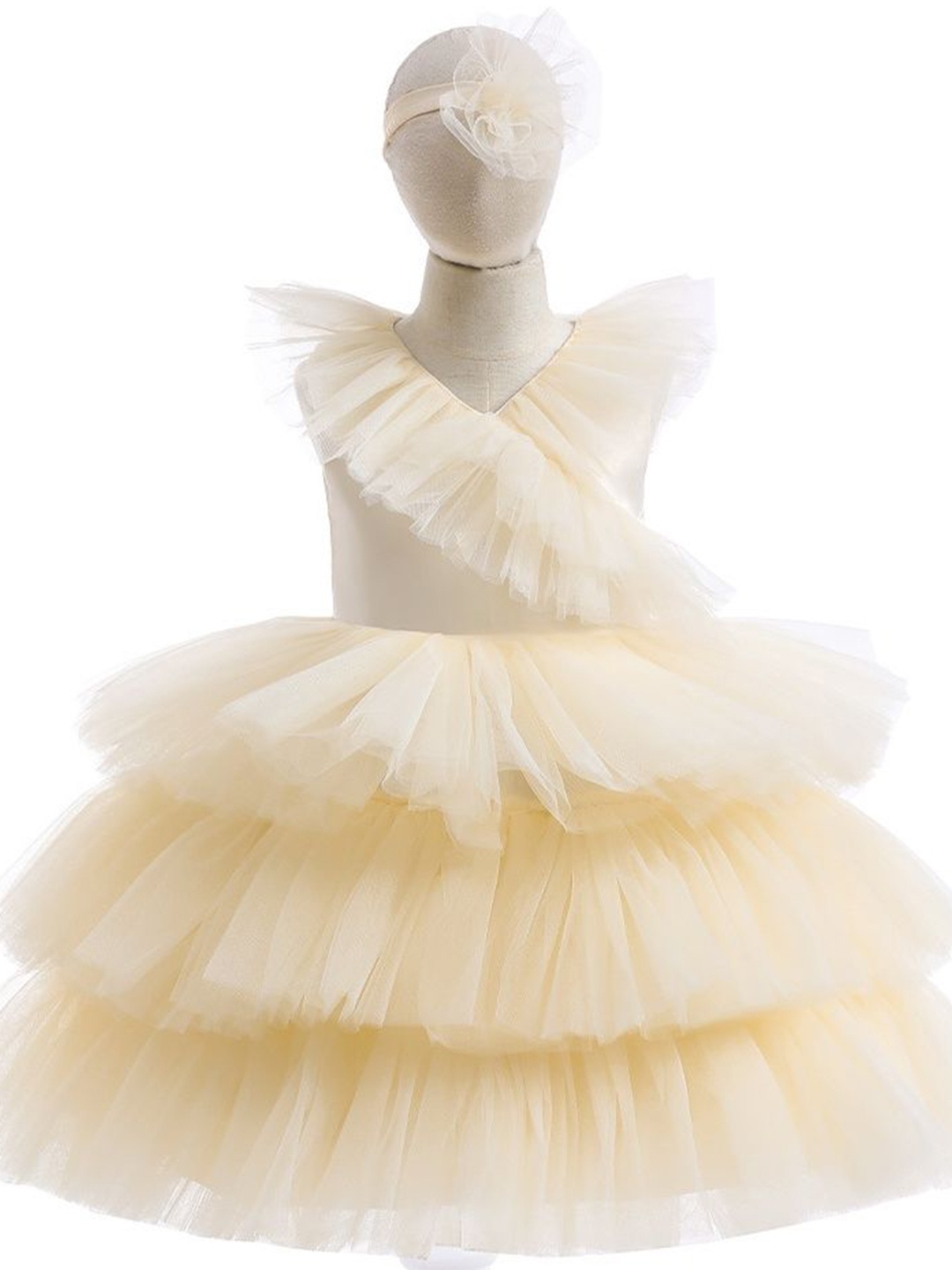 

LULU & SKY Girls Tiered Tulle Fit & Flare Dress With Headband, Champagne