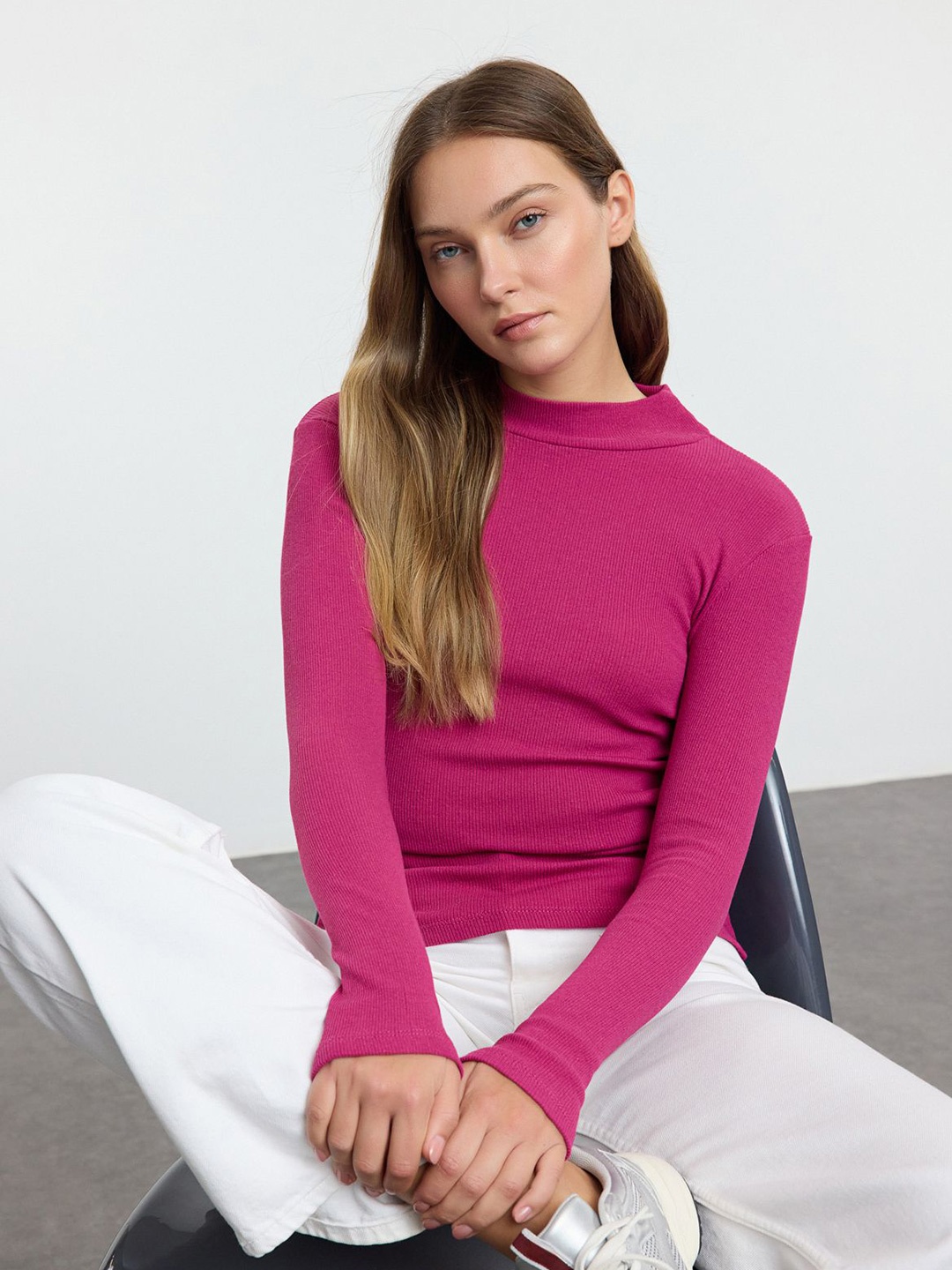 

Trendyol Women High Neck Top, Pink