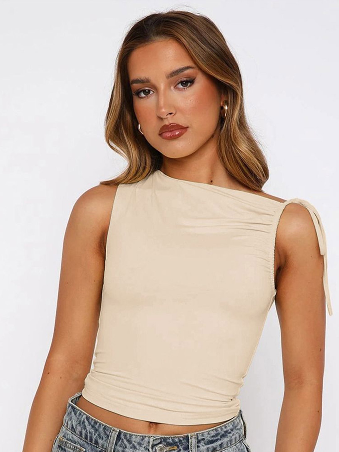 

StyleCast x Revolte Solid Fitted Crop Top, Beige