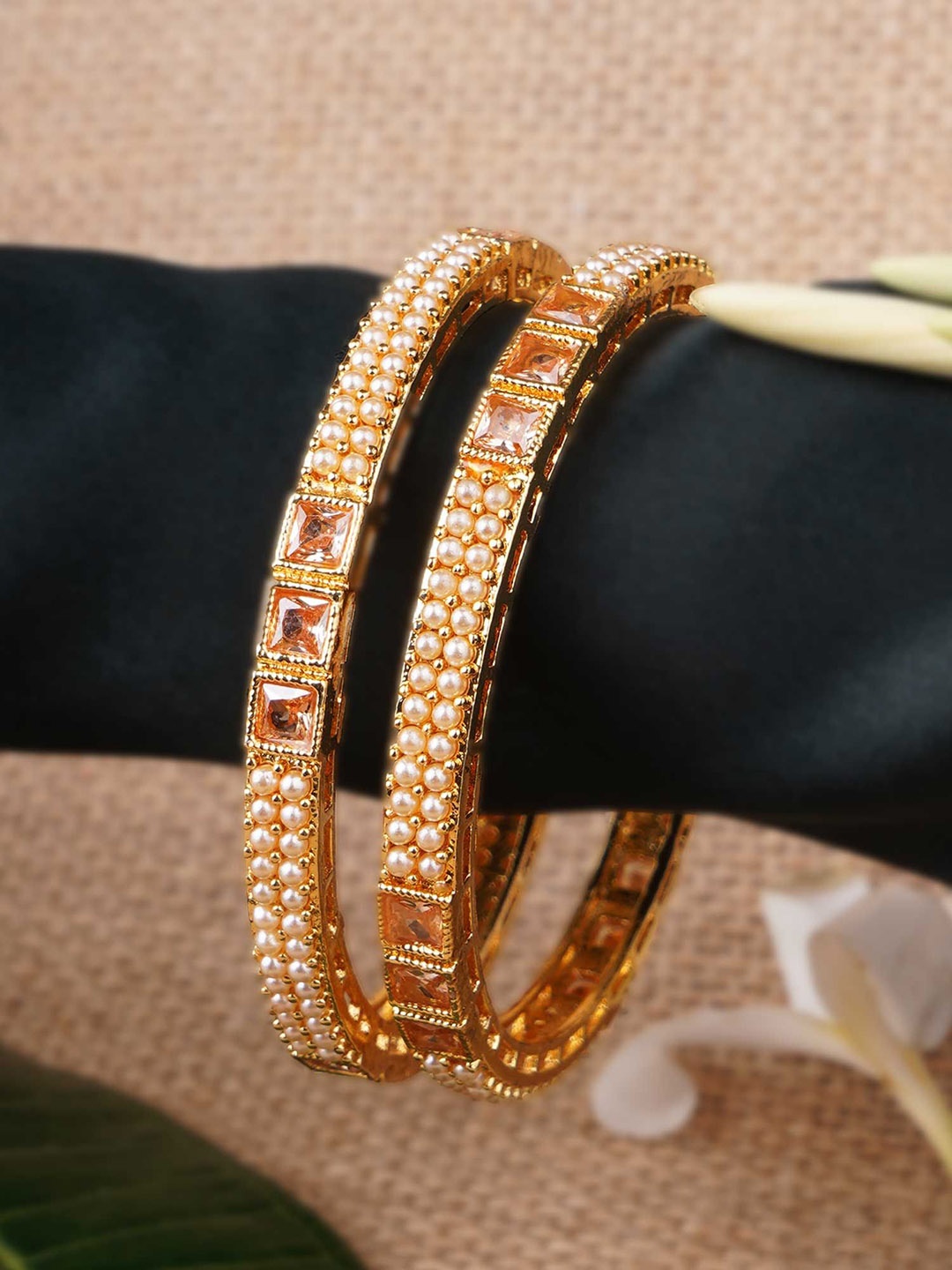 

Adwitiya Collection Set of Two 24CT Gold Plated Royal Antique Bangles