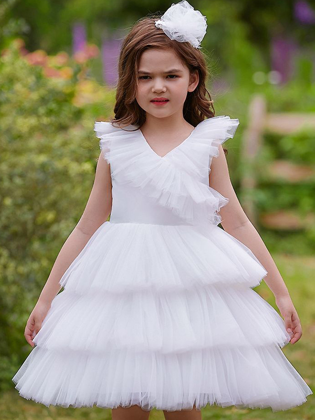

LULU & SKY Girls V-Neck Fit & Flare Dress, White