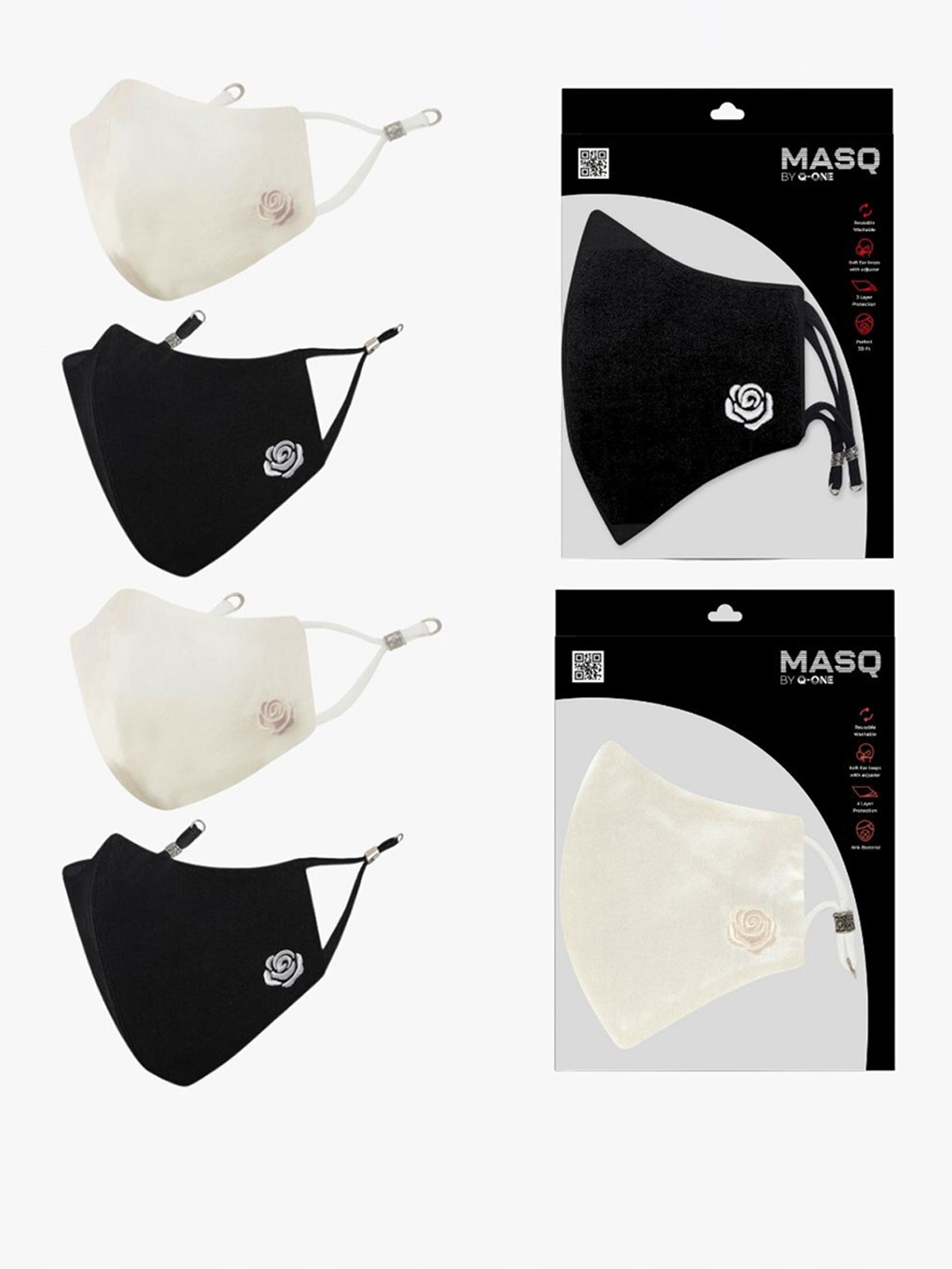 MASQ Pack of 4 4 Ply Cotton Protective Outdoor Mask, Black
