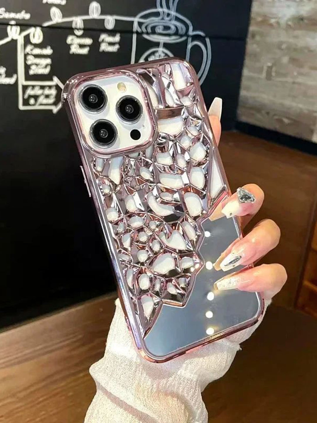 

Luxury Kase LK117 Quirky iPhone 15 Pro Hollow Out Mirror Heat Dissipation Back Case, Rose gold