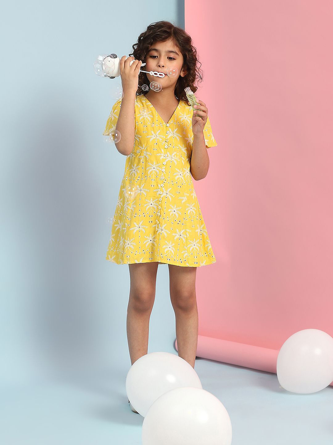 

Biba Girls Floral Printed A-Line Dress, Yellow