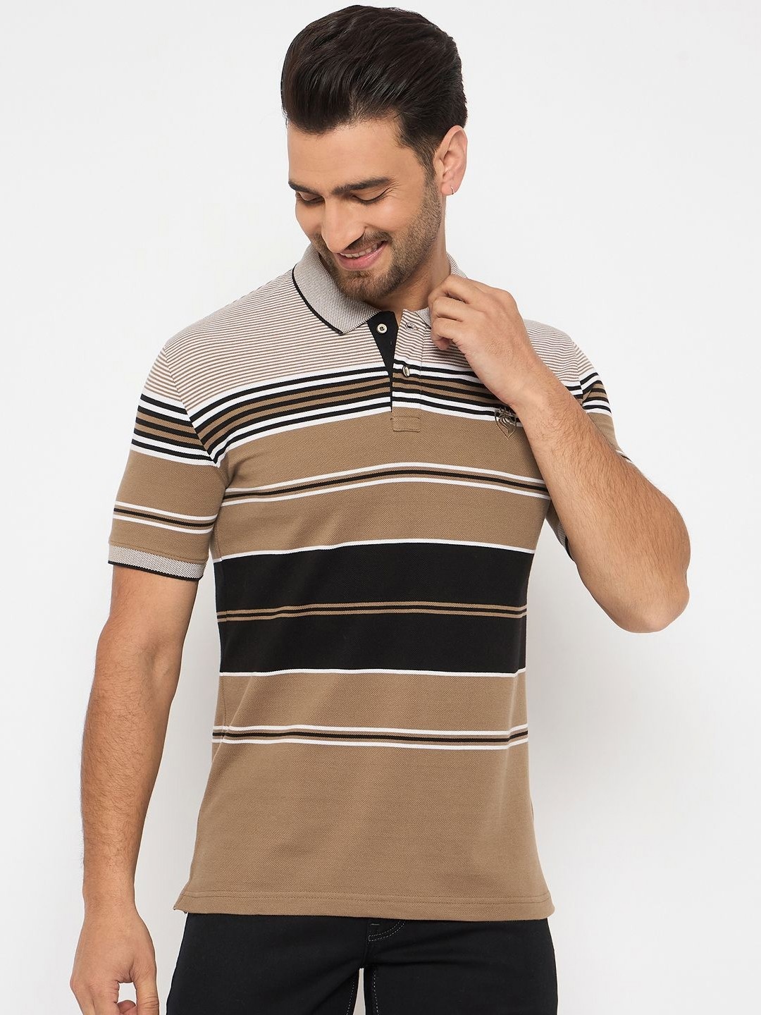 

Duke Men Striped Polo Collar Cotton Slim Fit T-shirt, Brown