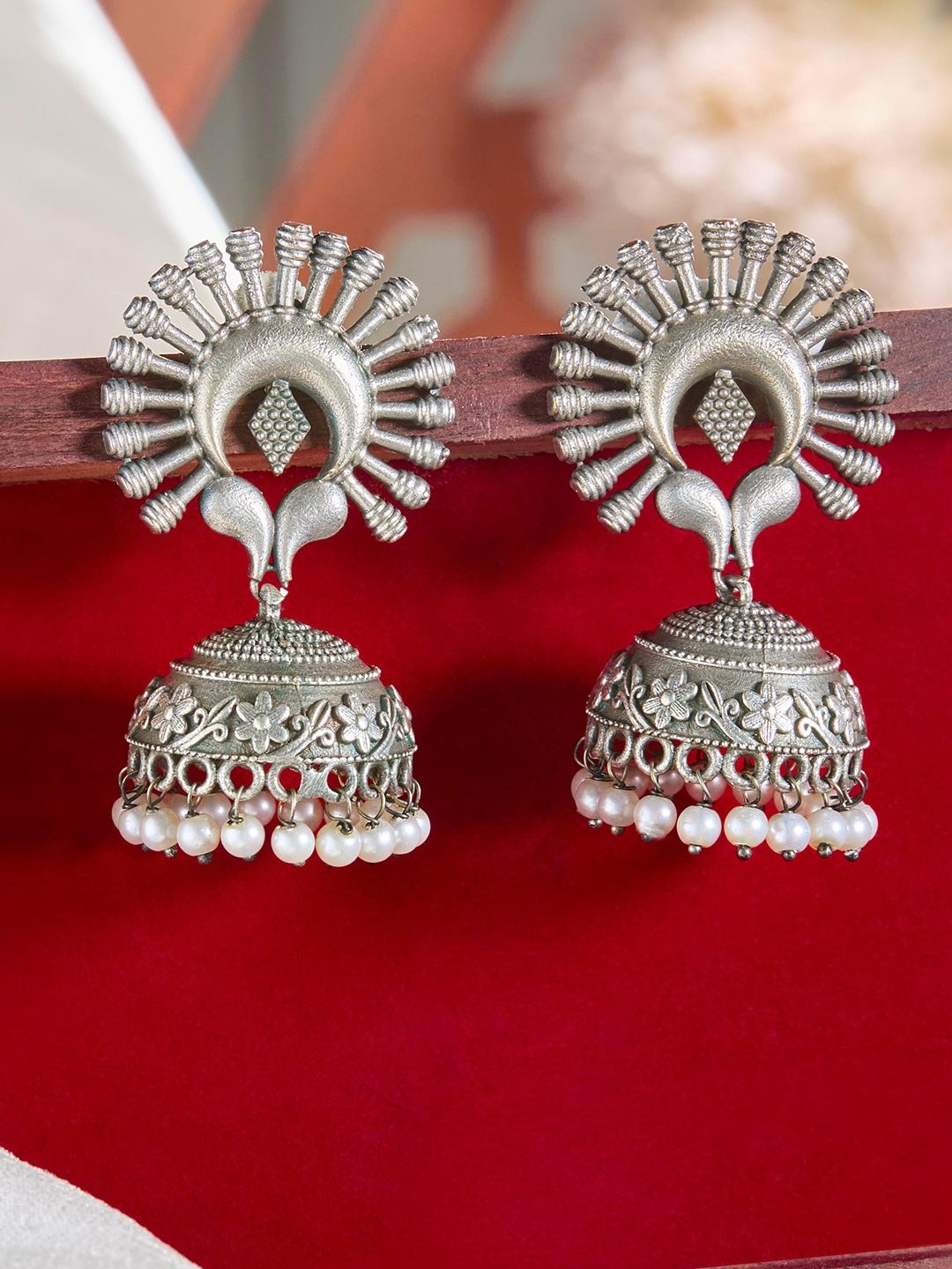 

Priyaasi Silver Plated Oxidised Contemporary Jhumkas Earrings