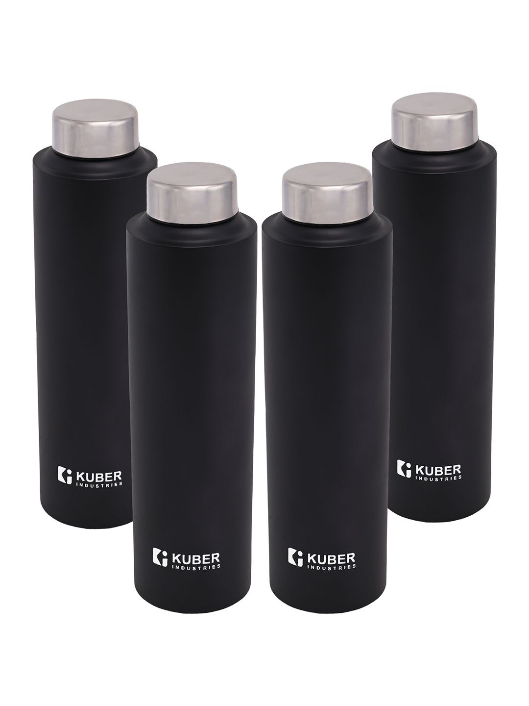 

Kuber Industries Black 4 Pieces Stainless Steel Leakproof Water Bottle 1L each