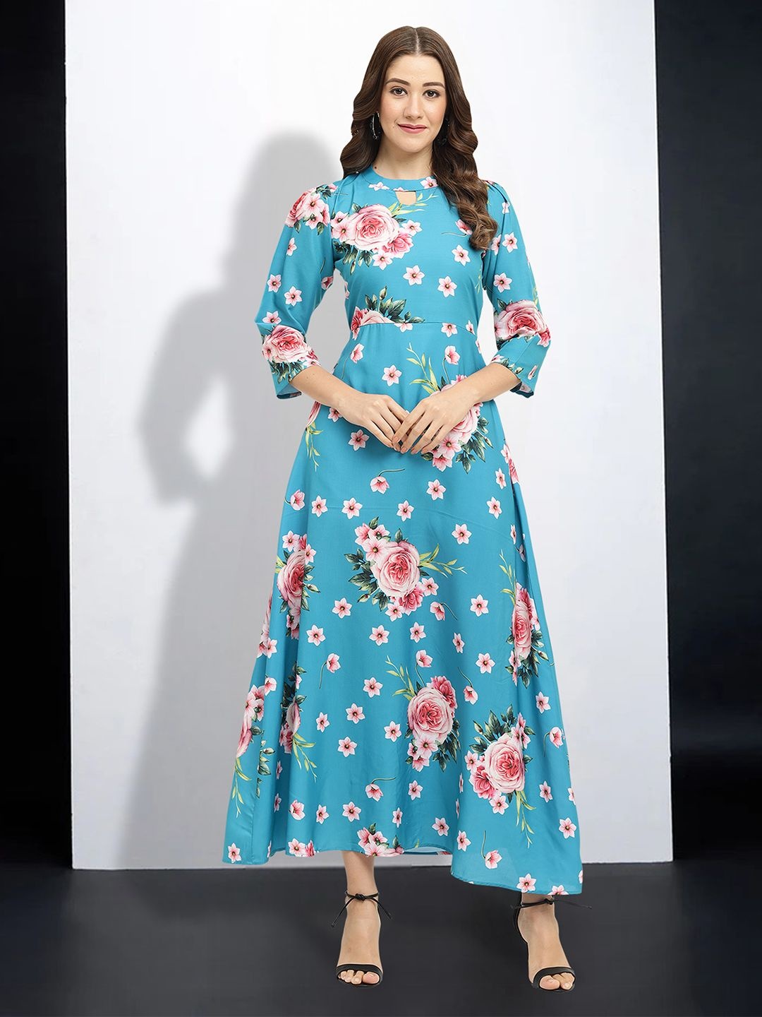 

MISS AYSE Women Floral Printed Applique Fit & Flare Dress, Blue