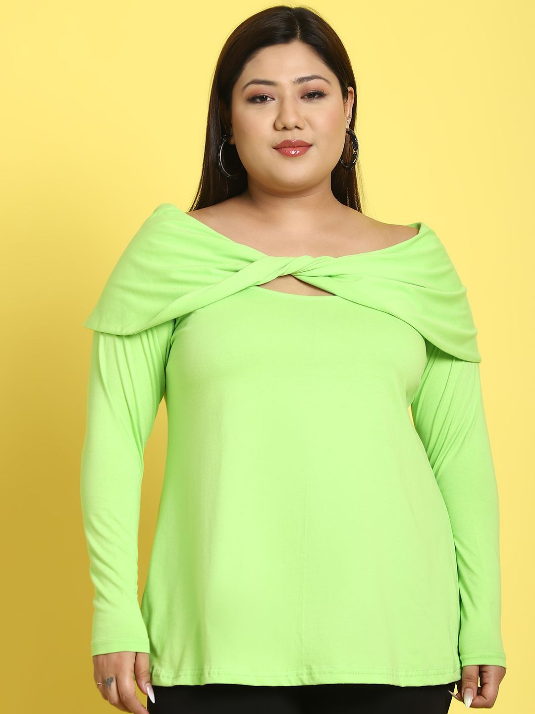 

theRebelinme Women Plus Size Boat Neck Cotton Top, Green