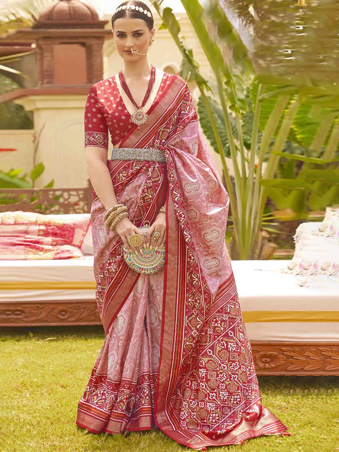 

KIMISHA Woven Design Designer Patola Saree, Pink