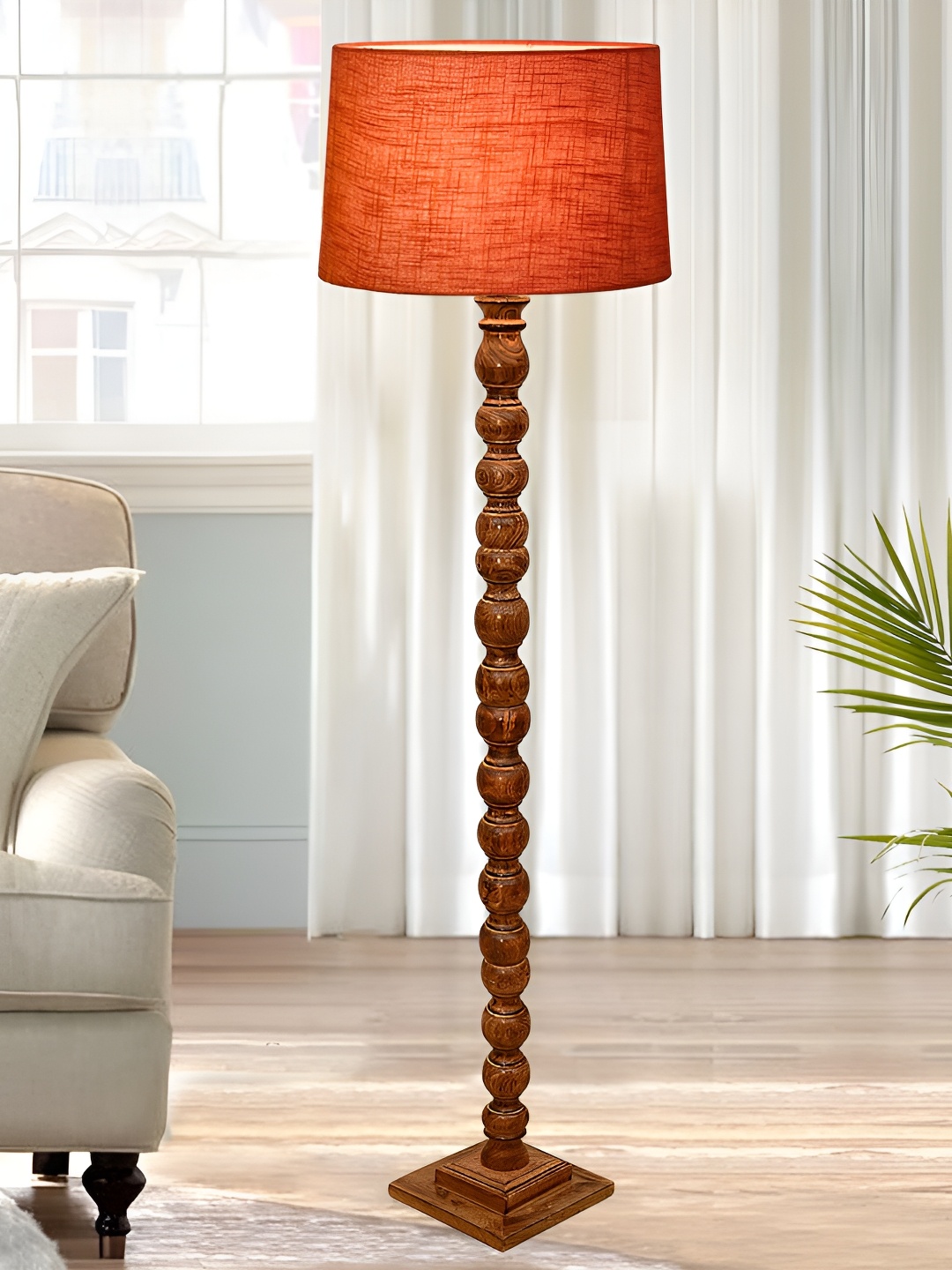 

Homesake Red & Brown Frustum Shaped Wooden Floor Lamp