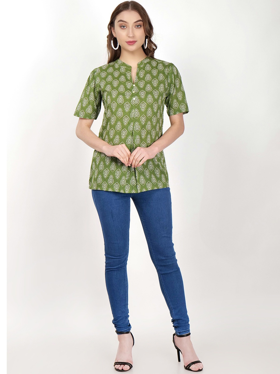 

Jivitha Women Ethnic Motifs Printed Pure Cotton Kurti, Green
