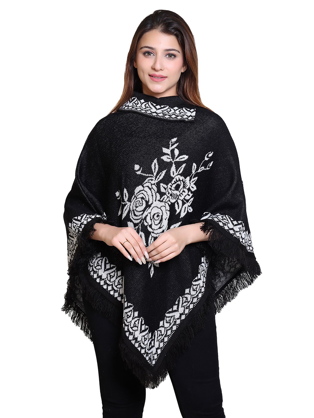 

DISCOVERYLINE Women Printed Floral Poncho, Black