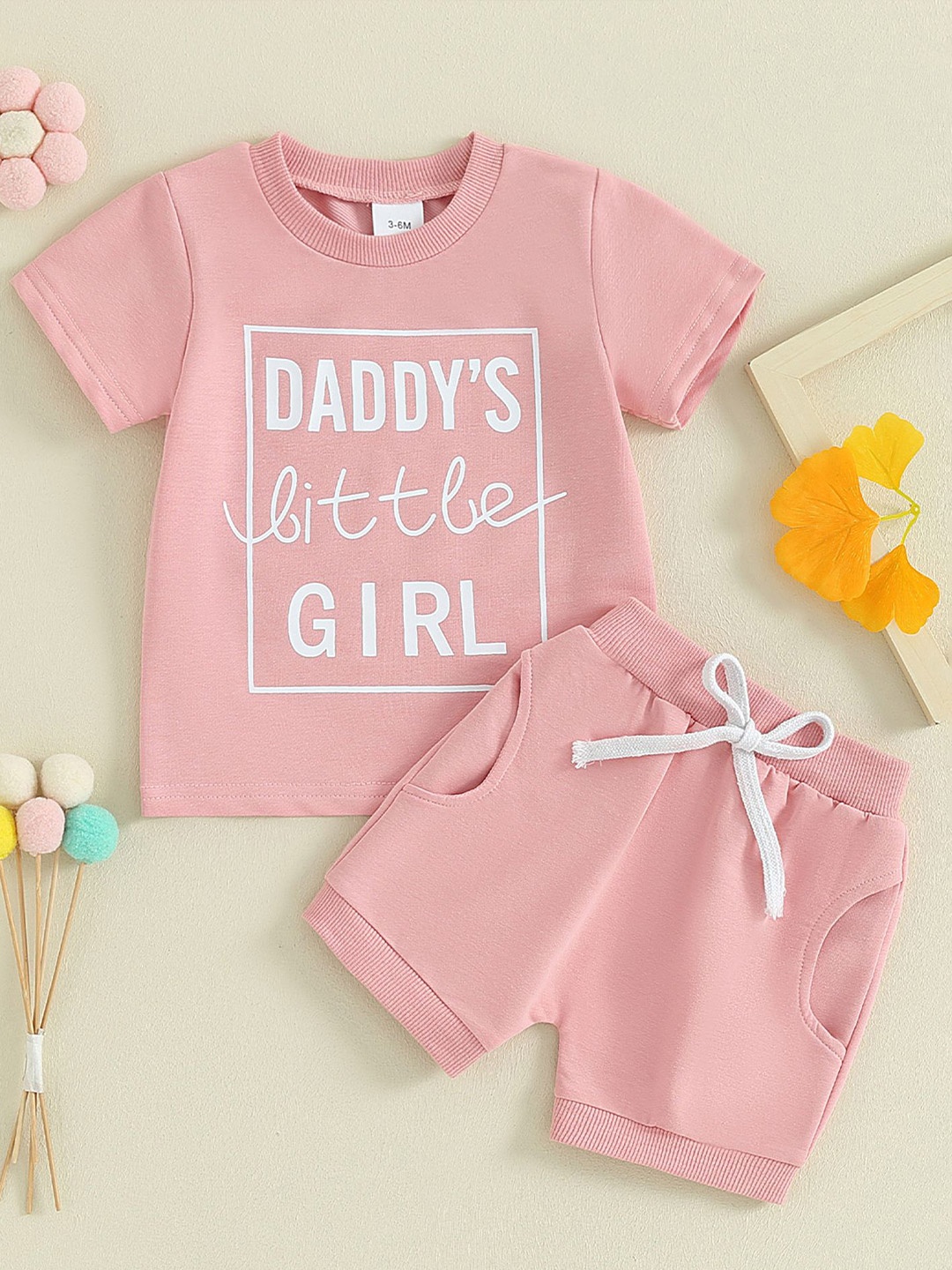 

LULU & SKY Girls Printed Pure Cotton T-Shirt With Shorts, Pink