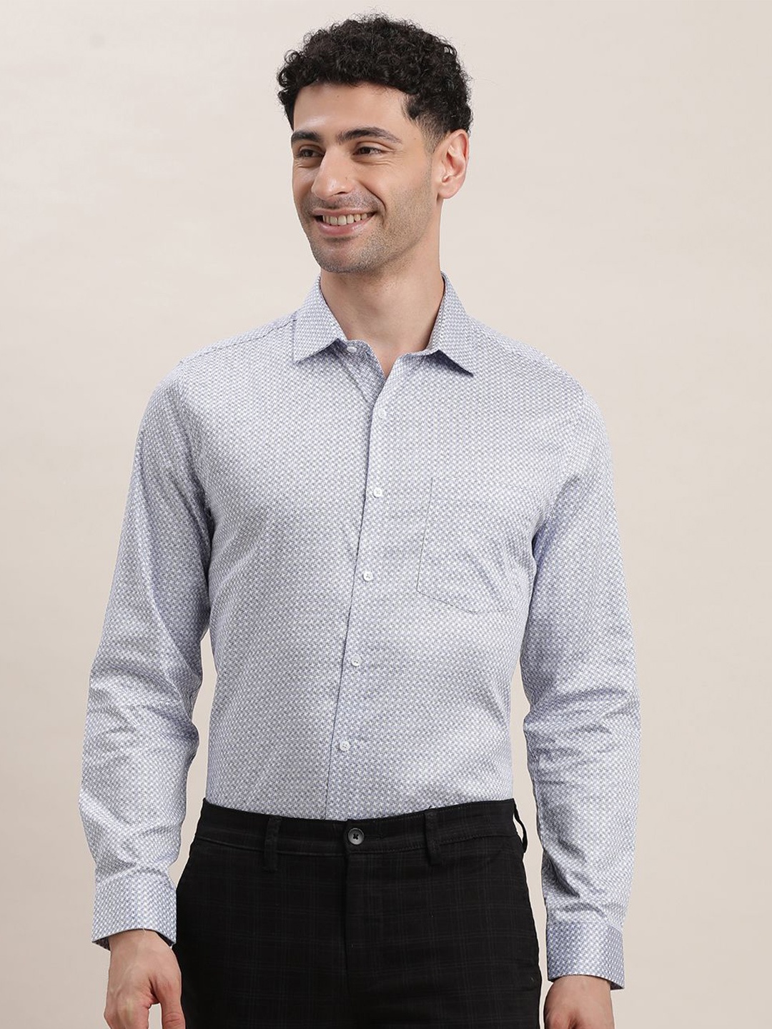 

Turtle Men Standard Slim Fit Spread Collar Checked Cotton Formal Shirt, Blue
