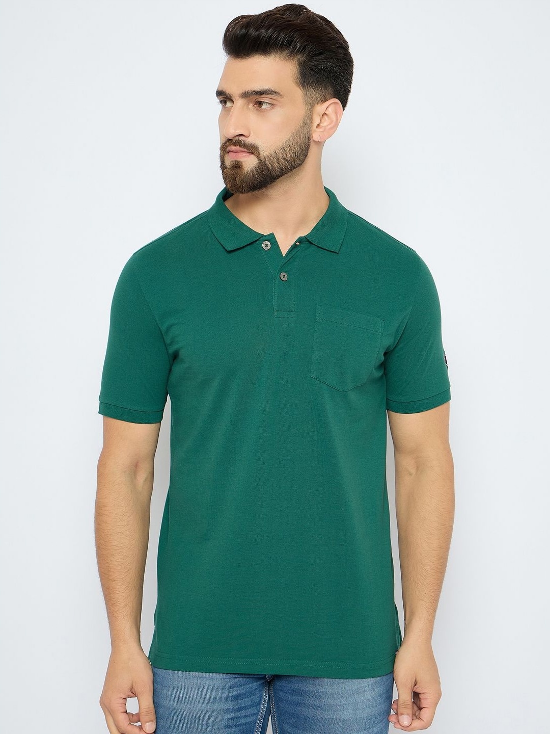 

AXMANN Men Solid Polo Collar Cotton T-shirt, Teal