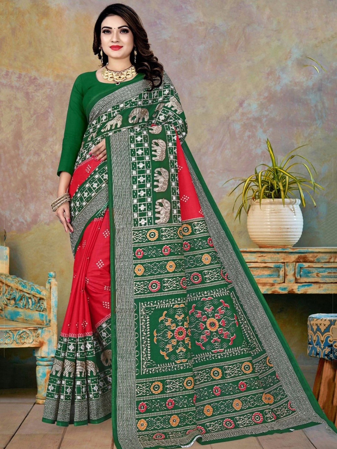 

pasapalli Ethnic Motifs Pure Cotton Sambalpuri Saree, Pink