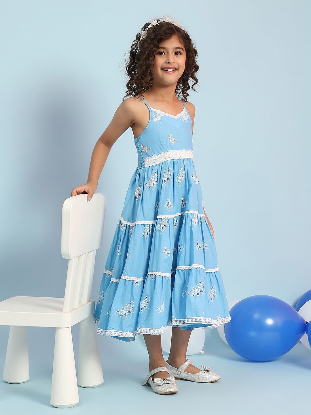 

Biba Girls Floral Print A-Line Midi Dress, Blue