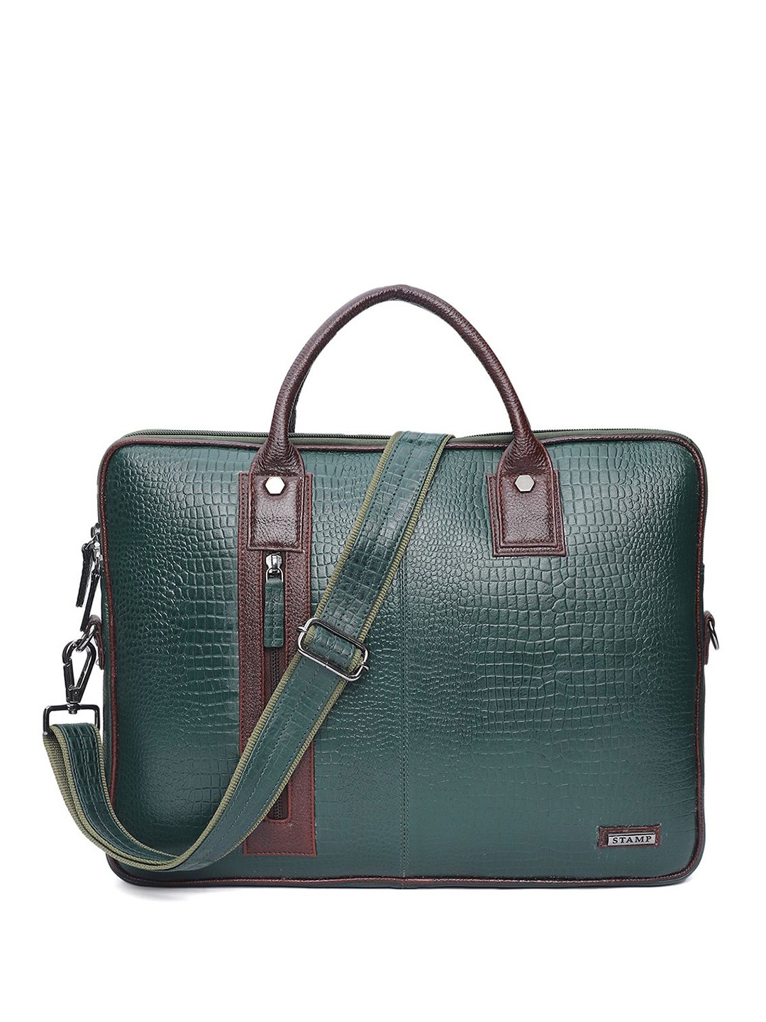 

Stamp Unisex Leather Laptop Bag, Green