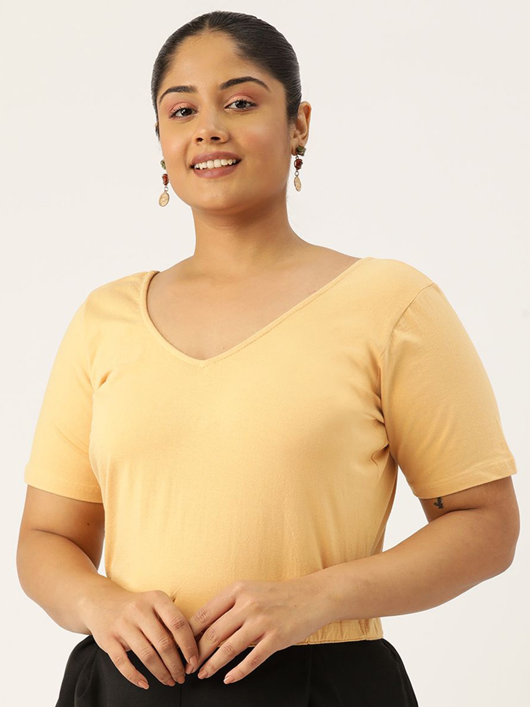 

theRebelinme Cotton Blouson Crop Plus Size Top, Beige