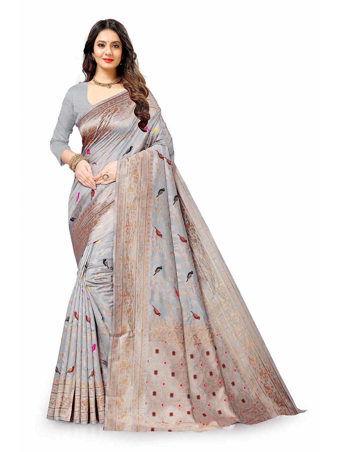 

VEDANT VASTRAM Woven Design Zari Saree, Grey