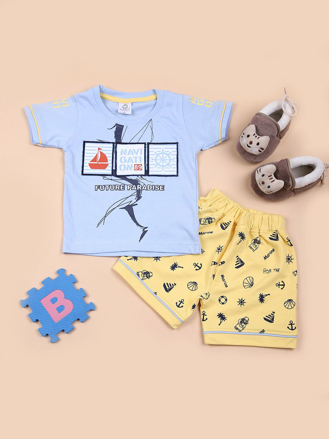

V-Mart Boys Printed T-shirt with Shorts, Blue