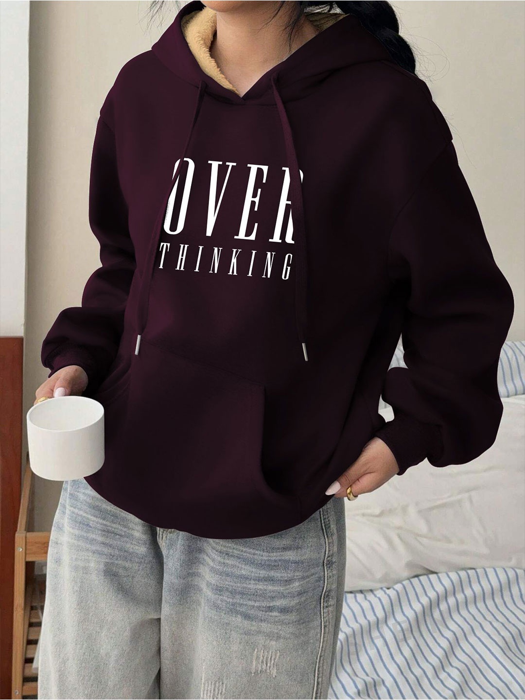 

TOGS & TERRE Women Printed Hooded Sweatshirt, Maroon