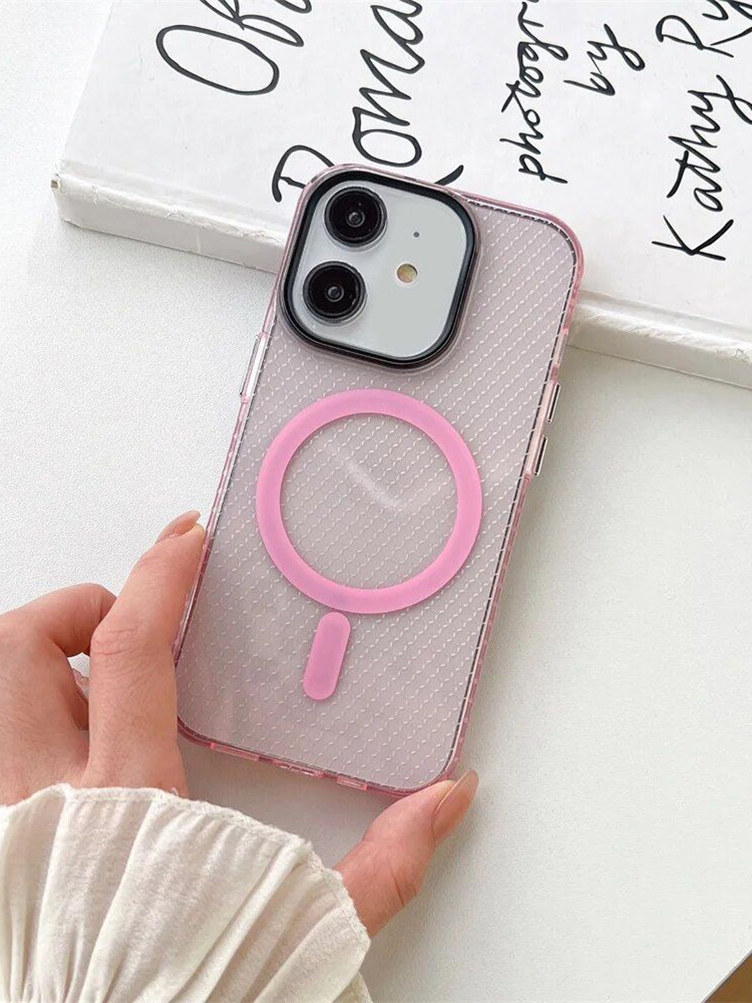 

Luxury Kase LK085 Beehive Texture Magnetic Mag-Safe Wireless Charging iPhone 11 Back Case, Pink