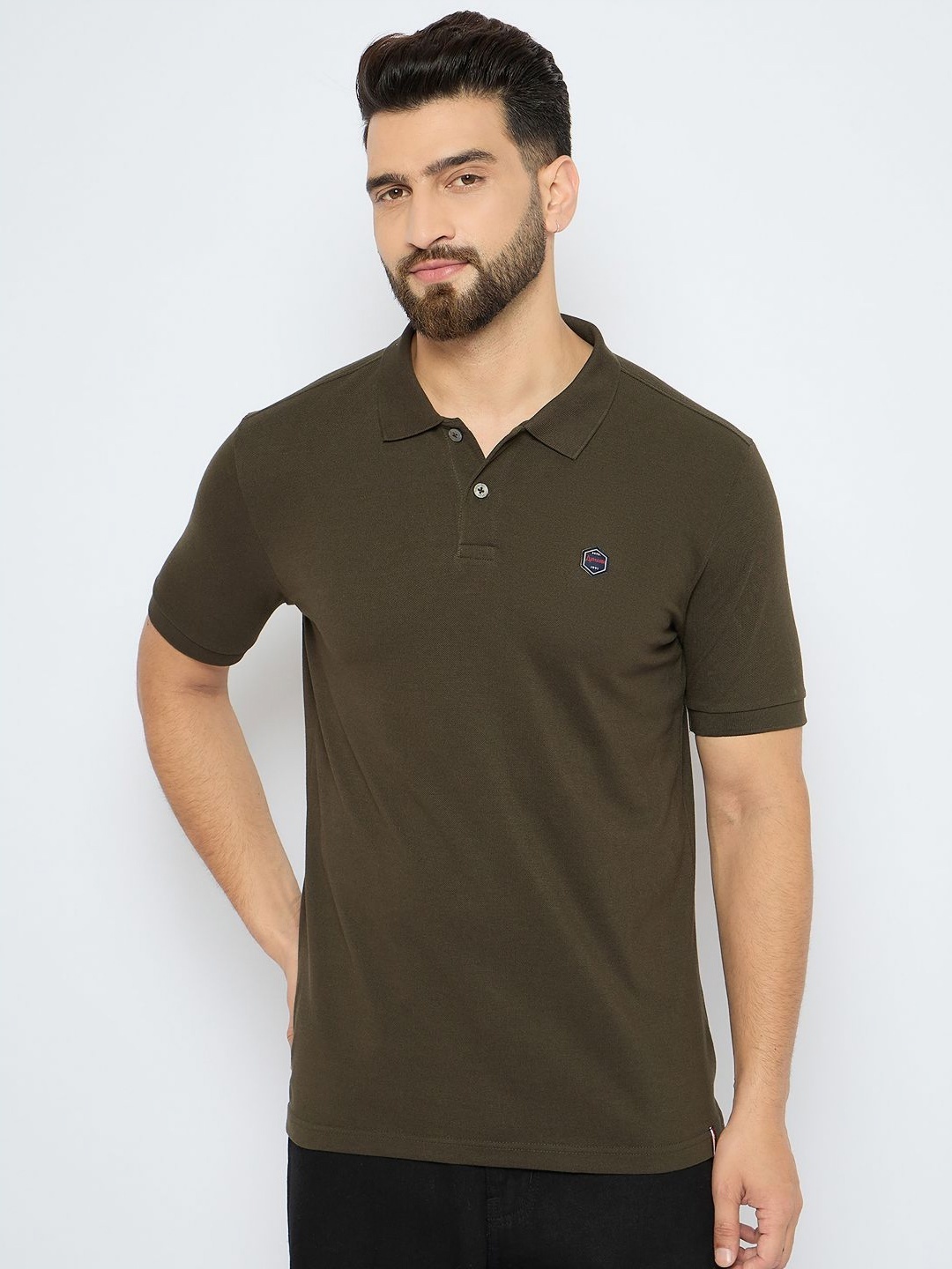 

AXMANN Men Solid Polo Collar Cotton T-shirt, Olive