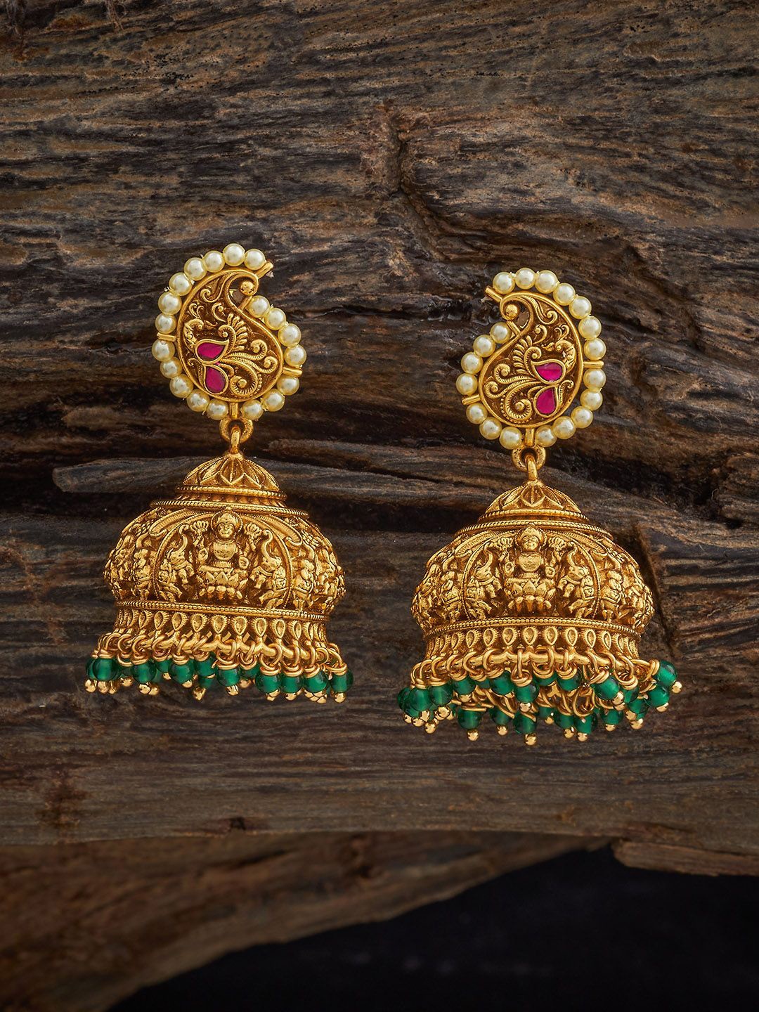 

Kushal's Fashion Jewellery 92.5 Pure Silver Gold-Plated Beaded Dome Shaped Jhumkas