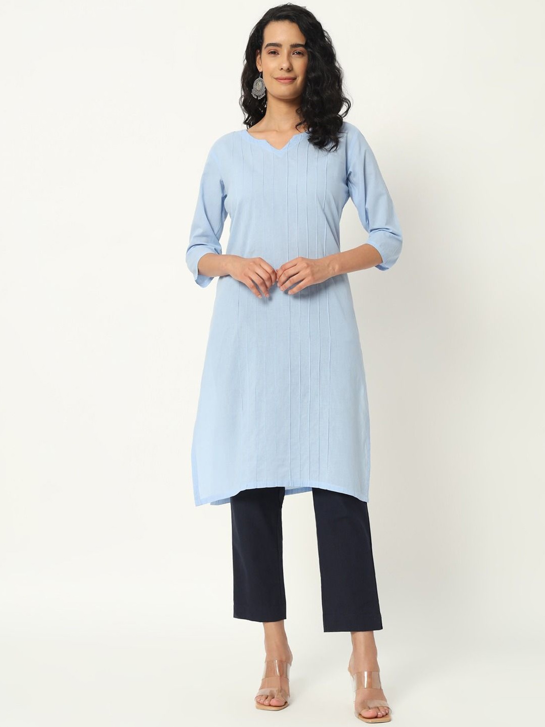 

SKYTICK Cotton Notch Neck Straight Kurta, Blue