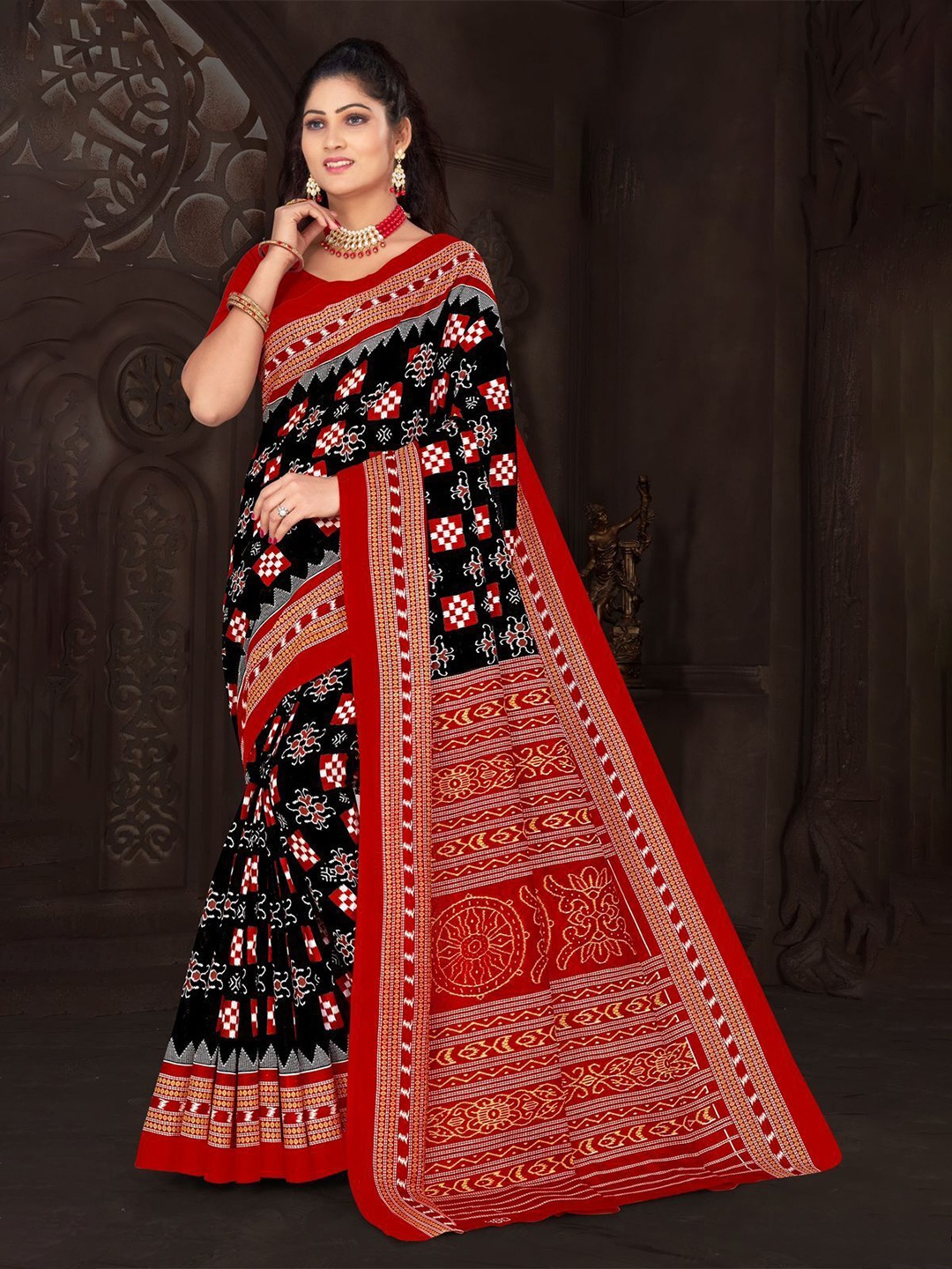 

pasapalli Pure Cotton Sambalpuri Saree, Black