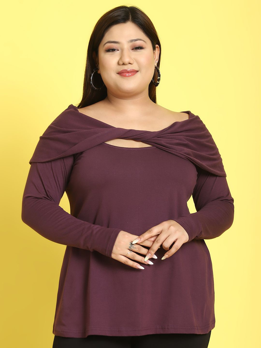 

theRebelinme Women Plus Size Boat Neck Cotton A-Line Top, Purple