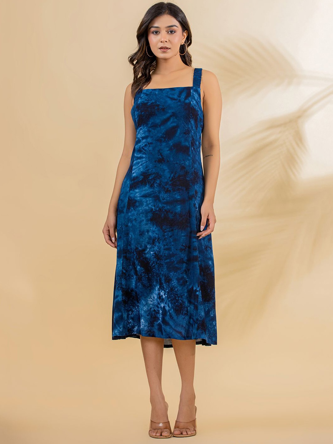 

Eco Clothing Women Tie and Dye A-Line Midi Dress, Navy blue