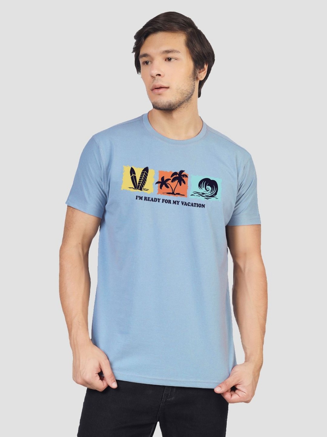 

Greylongg Men Graphic Printed Round Neck Cotton T-shirt, Blue