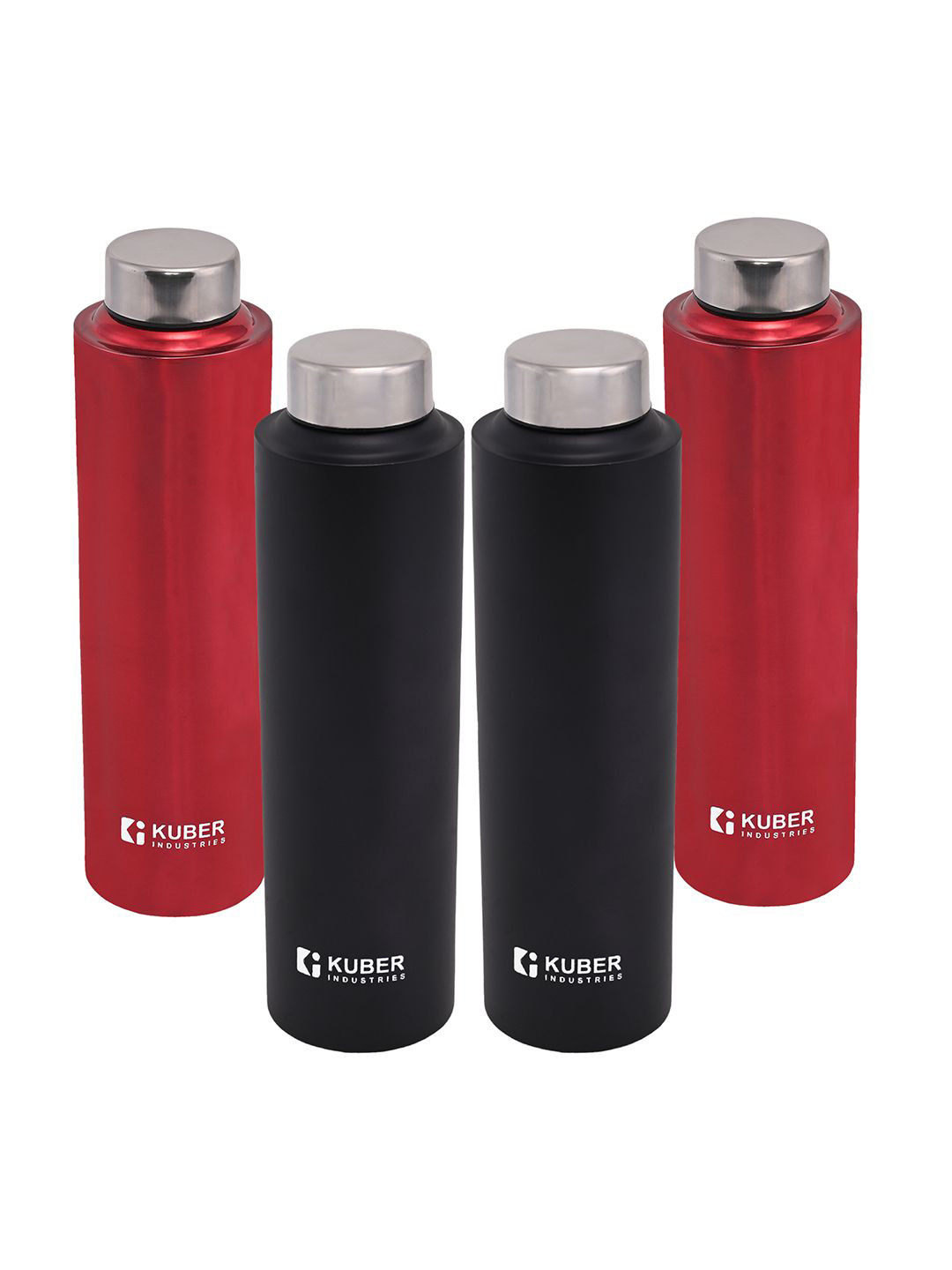 

Kuber Industries Black & Red 4 Pieces Stainless Steel Leakproof Water Bottle 1L each