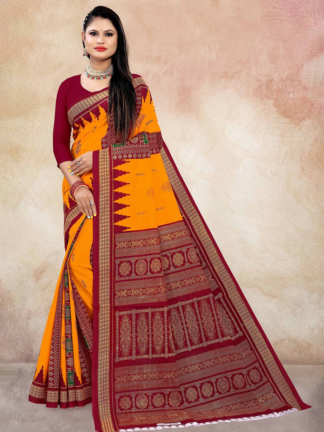 

pasapalli Floral Pure Cotton Sambalpuri Saree, Orange
