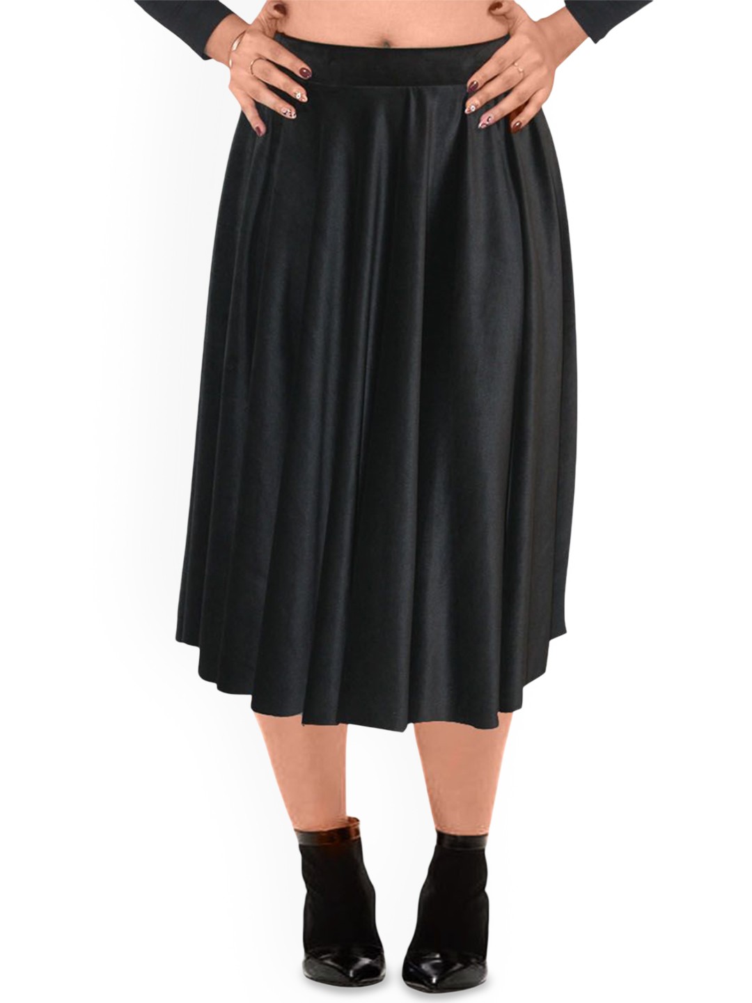 

PINK SHELL Velvet Pleated Flared Midi Skirt, Black
