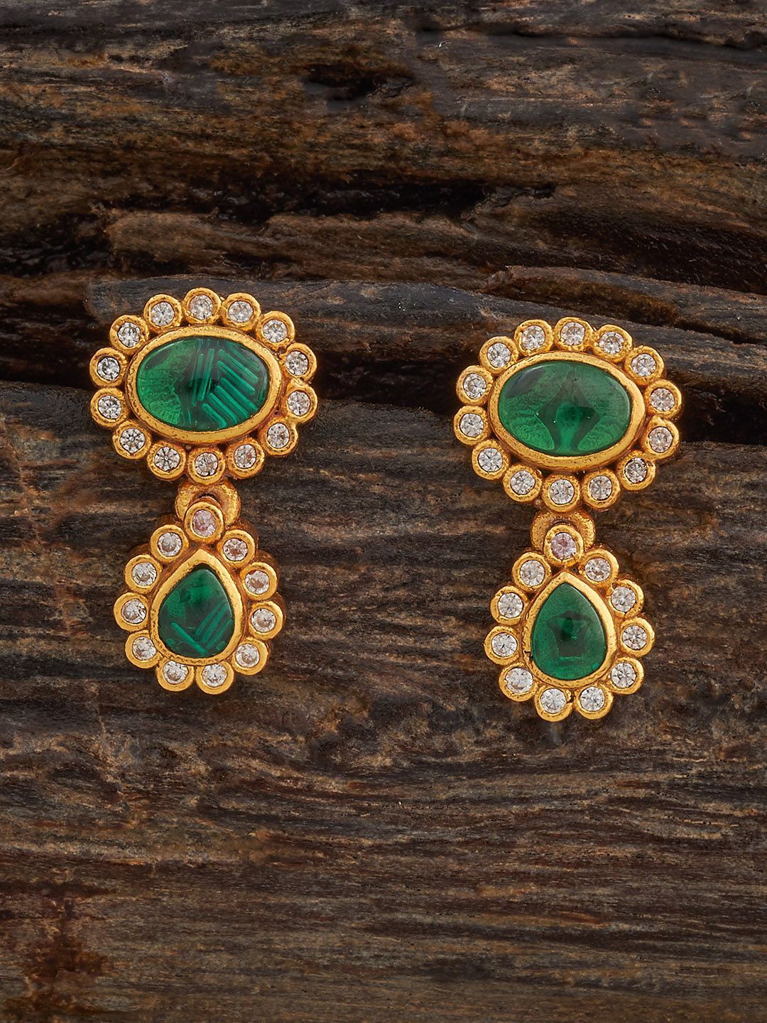 

Kushal's Fashion Jewellery 92.5 Pure Silver Gold-Plated Zircon Studded Drop Earrings