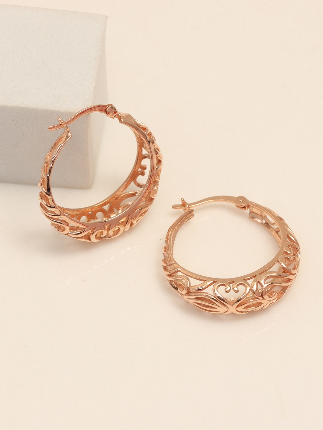 

LeCalla 925 Sterling Silver 14K Rose Gold-Plated Contemporary Shaped Hoop Earrings