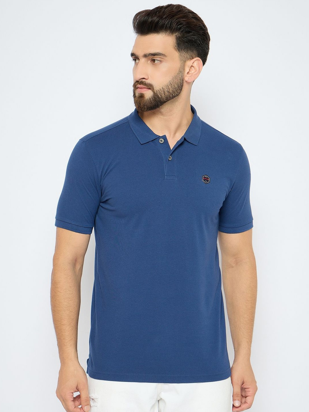 

AXMANN Men Solid Polo Collar Cotton T-shirt, Blue