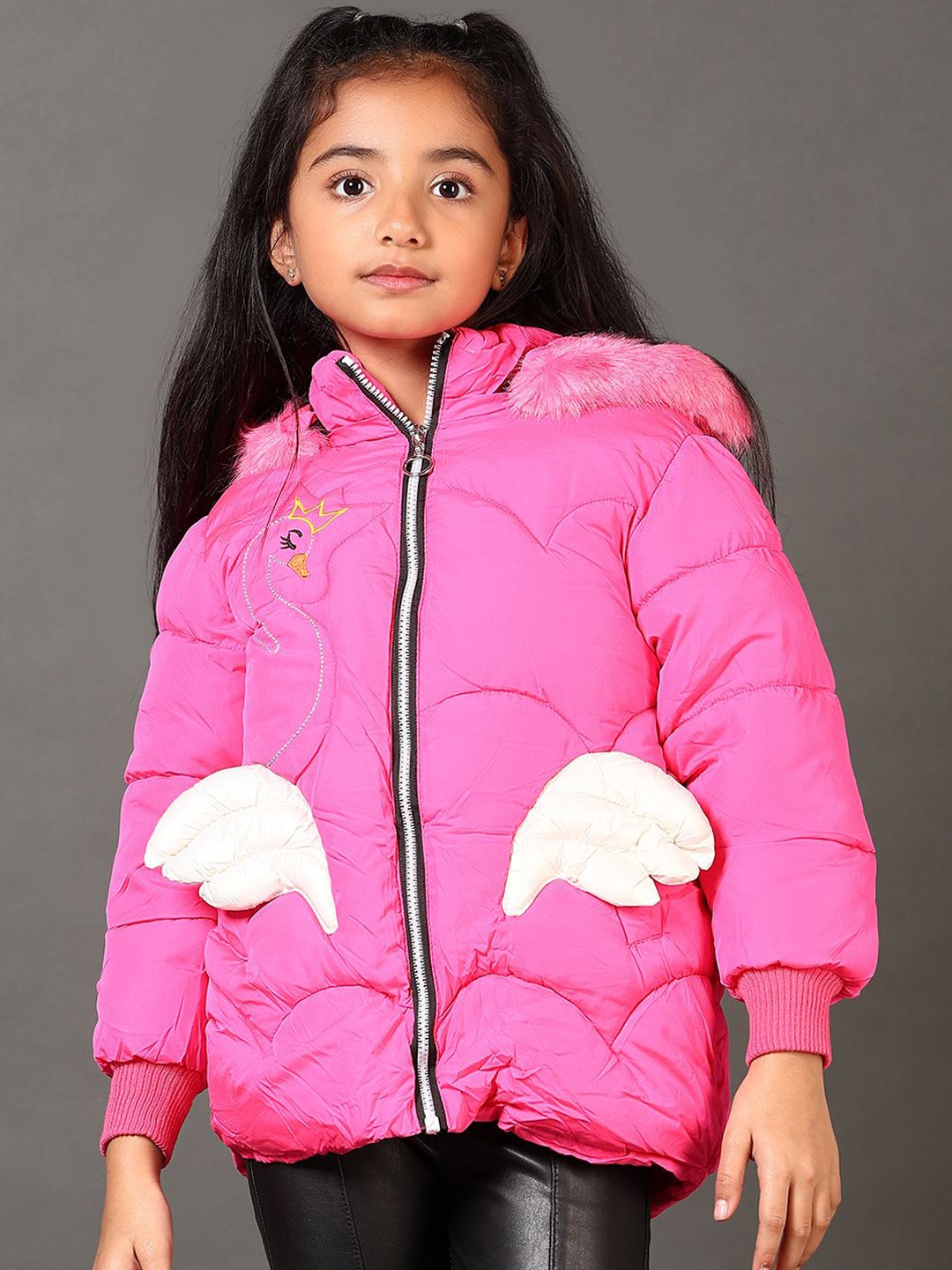 

V-Mart Girls Hooded Solid Cotton Casual Parka Jacket, Pink