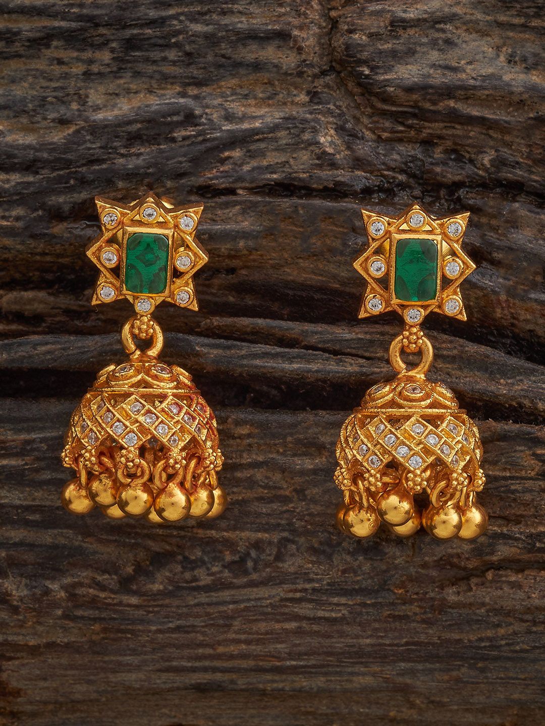 

Kushal's Fashion Jewellery 92.5 Pure Sterling Silver Dome Shaped Zircon Temple Jhumkas, Gold