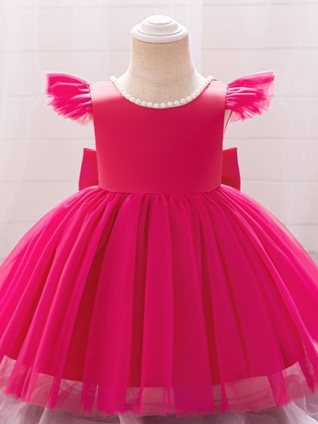 

LULU & SKY Girls Gathered Embellished Fit and Flare Dress Comes with a bow, Pink