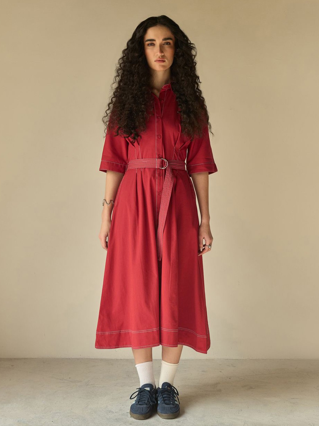 

Midsummer Women Shirt Midi Dress, Red